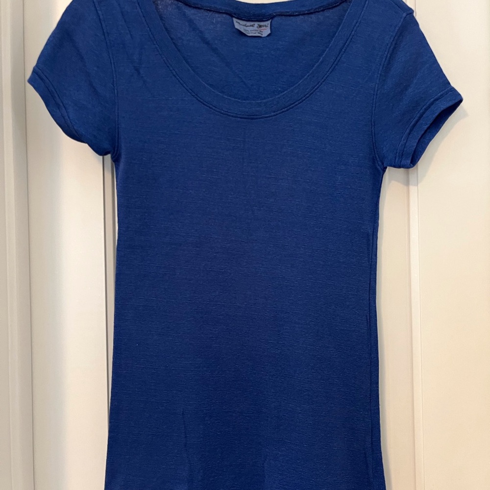 Michael Stars Royal Blue Short Sleeve Metallic Knit Top